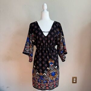 Wrangler Paisley Black and Blue Patterned Dress Women’s Medium w/ Bell Sleeves